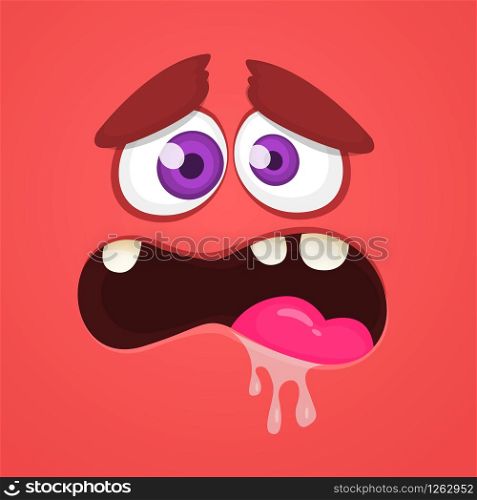 Scared cartoon monster face avatar. Vector Halloween red monster with big mouth