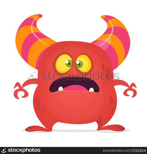 Scared cartoon monster laughing. Vector red monster illustration. Halloween design