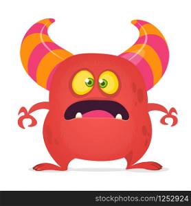 Scared cartoon monster laughing. Vector red monster illustration. Halloween design