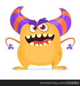 Scared cartoon monster with big mouth. Vector orange monster illustration. Halloween design