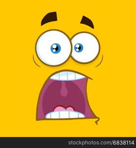 Scared Cartoon Square Emoticons With Panic Expression. Illustration With Yellow Background