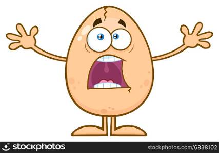 Scared Cracked Egg Cartoon Mascot Character With Open Arms. Illustration Isolated On White Background