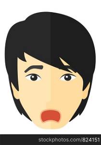 Scared man with open mouth vector flat design illustration isolated on white background. . Scared man with open mouth.