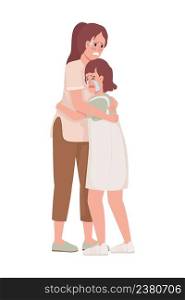 Scared mom and daughter semi flat color vector characters. Standing figures. Full body people on white. Crying, terrified family simple cartoon style illustration for web graphic design and animation. Scared mom and daughter semi flat color vector characters
