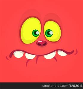 Scared silly cartoon monster face. Vector Halloween red monster isolated