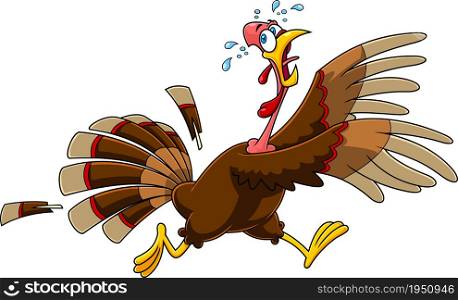 Scared Turkey Cartoon Characters Running. Vector Hand Drawn Illustration Isolated On White Background
