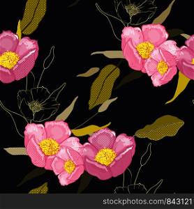 Scarf pattern seamless floral pattern. Wallpaper dots blooming realistic isolated flowers hand drawn vintage background. Vector illustration.
