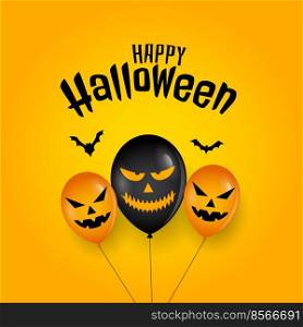 Scary balloon and bats on happy halloween card
