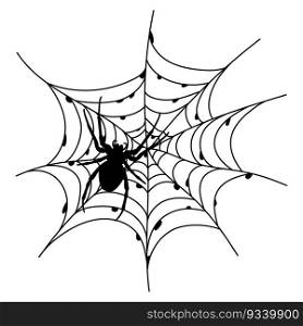 Scary black spider web isolated on white. Spooky halloween decoration. Outline cobweb. Decorative element for your design  holiday poster for party, invitation card, sale. Vector illustration. Scary black spider web isolated on white. Spooky halloween decoration.