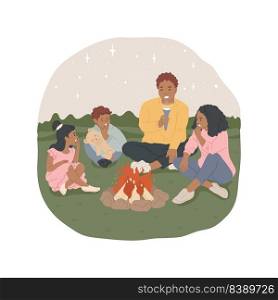 Scary c&fire stories isolated cartoon vector illustration. C&ing in the nature, c&fire fun, father telling scary story to children, family spending night near bonfire vector cartoon.. Scary c&fire stories isolated cartoon vector illustration.