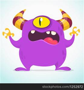 Scary cartoon monster character with one eye. Vector illustration for Halloween