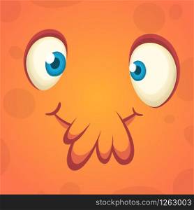Scary cartoon monster face design. Vector Halloween orange monster illustration isolated