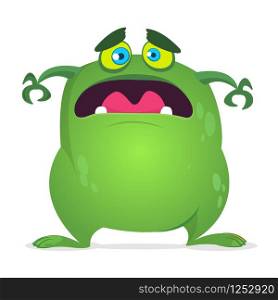 Scary cartoon monster. Vector green monster illustration. Halloween design
