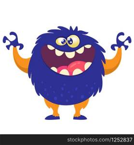 Scary cartoon monster. Vector Halloween blue monster illustration