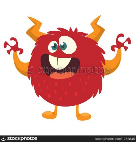 Scary cartoon monster. Vector Halloween red monster illustration