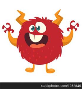 Scary cartoon monster. Vector Halloween red monster illustration