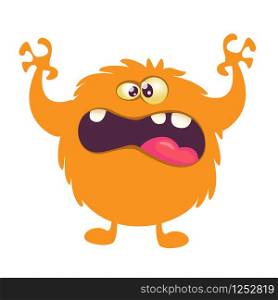 Scary cartoon monster. Vector orange monster illustration