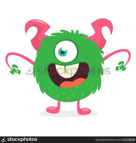 Scary cartoon one eyed monster. Vector Halloween green monster illustration