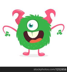 Scary cartoon one eyed monster. Vector Halloween green monster illustration