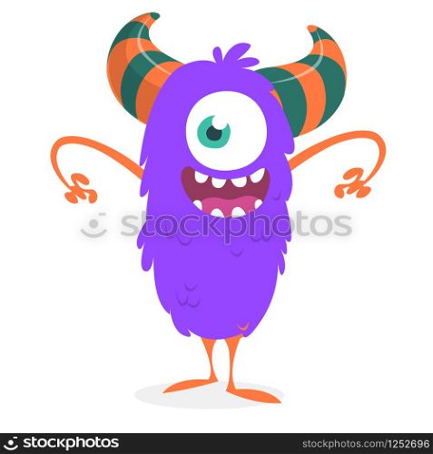Scary cartoon one-eyed monster. Vector Halloween illustration of cyclops.