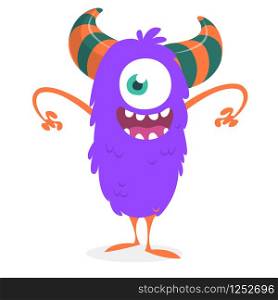 Scary cartoon one-eyed monster. Vector Halloween illustration of cyclops.