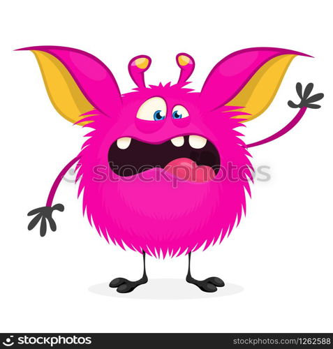Scary cartoon pink monster. Vector illustration of monster character for Halloween party