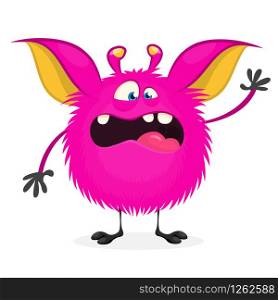 Scary cartoon pink monster. Vector illustration of monster character for Halloween party