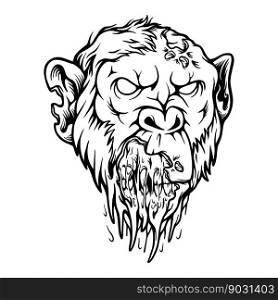 Scary devil monkey monster zombie head outline vector illustrations for your work logo, merchandise t-shirt, stickers and label designs, poster, greeting cards advertising business company or brands