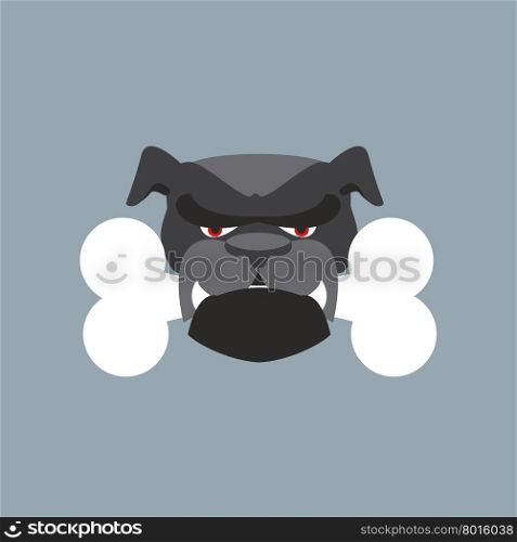 Scary Dog head. Angry Bulldog and bone. Pet head.&#xA;