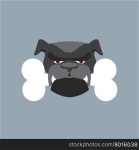 Scary Dog head. Angry Bulldog and bone. Pet head.&#xA;