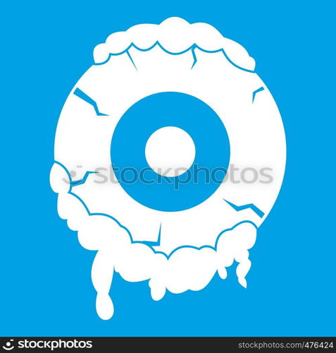 Scary eyeball icon white isolated on blue background vector illustration. Scary eyeball icon white