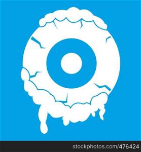 Scary eyeball icon white isolated on blue background vector illustration. Scary eyeball icon white