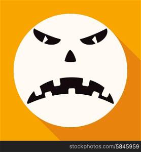 Scary face of halloween illustration on white circle with a long shadow