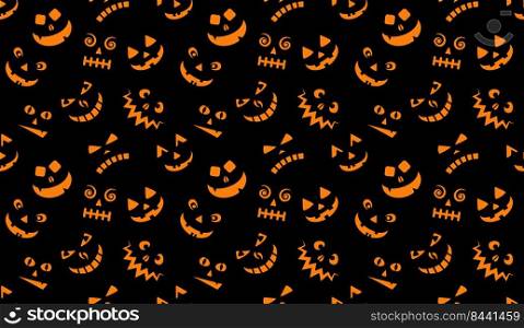 scary face pattern. halloween background. Seamless pattern with cartoon scary ghost faces on black background.