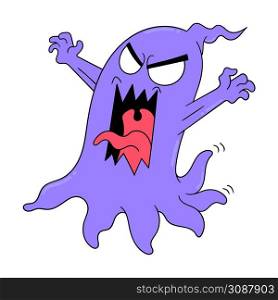 scary faced purple ghost on halloween night