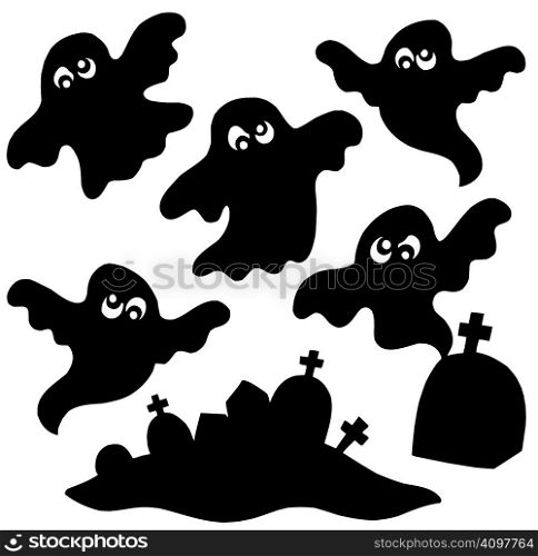 Scary ghosts silhouettes collection - vector illustration.