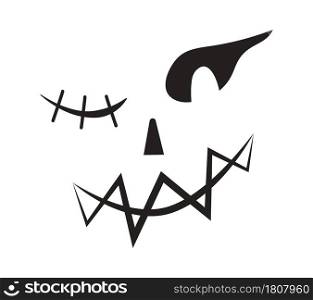 Scary Halloween face vector. Halloween pumpkin or ghost grimace. Terrible eyes and mouth with a silhouette style. Emotion of skeleton for makeup, a night party.. Scary Halloween face vector. Halloween pumpkin or ghost grimace.