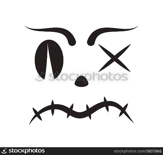 Scary Halloween face vector. Halloween pumpkin or ghost grimace. Terrible eyes and mouth with a silhouette style. Emotion of skeleton for makeup, a night party.. Scary Halloween face vector. Halloween pumpkin or ghost grimace.