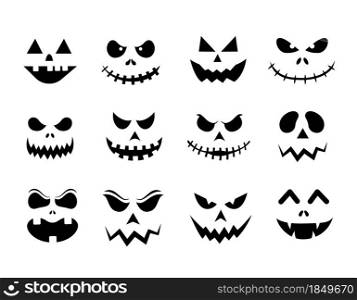 Scary Halloween Pumpkin Faces Icons. Vector illustration.