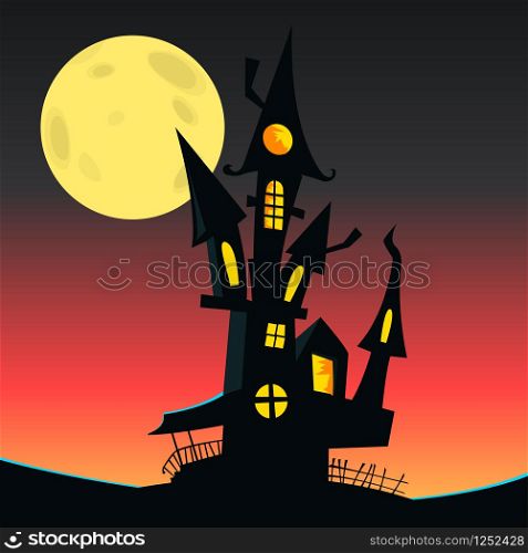 Scary haunted house. Halloween background illustration
