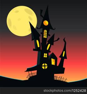 Scary haunted house. Halloween background illustration