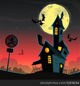Scary haunted house. Vector Halloween background