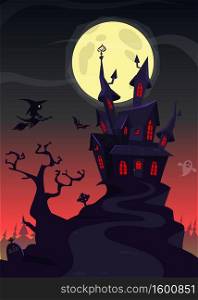 Scary Old Halloween Horrable House. Cartoon background with haunted house. vector isolated