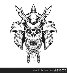 Scary ronin skull head warrior helmet monochrome vector illustrations for your work logo, merchandise t-shirt, stickers and label designs, poster, greeting cards advertising business company or brands