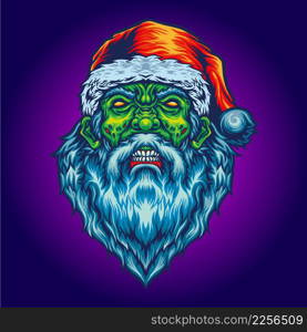 Scary Santa Claus Evil Zombie Christmas Hat Vector illustrations for your work Logo, mascot merchandise t-shirt, stickers and Label designs, poster, greeting cards advertising business company or brands.