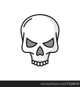 Scary skull bone, symbol death and danger isolated color line icon. Vector danger sign, spooky ghost demon with jaws. Halloween object, skeleton head, mexican day of dead dia de los muertos mascot. Smiling skull head isolated death symbol, skeleton