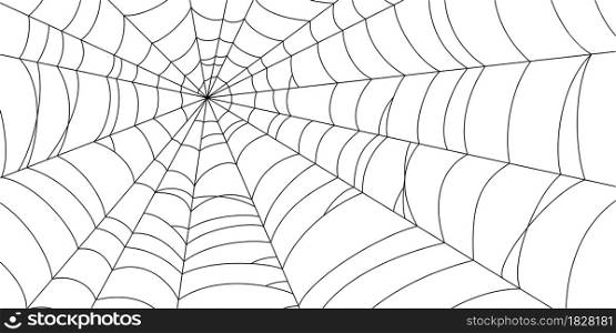 Scary spider web. Black cobweb silhouette isolated on white background. Hand drawn banner with spider web for Halloween party. Vector illustration.. Scary spider web. Black cobweb silhouette isolated on white background. Hand drawn banner with spider web for Halloween party. Vector illustration