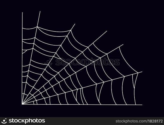 Scary spider web in the corner. White cobweb silhouette isolated on black background. Hand drawn spider web for Halloween party. Vector illustration.. Scary spider web in the corner. White cobweb silhouette isolated on black background. Hand drawn spider web for Halloween party. Vector illustration