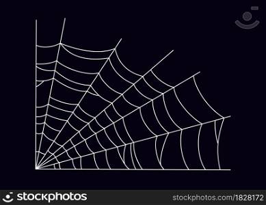 Scary spider web in the corner. White cobweb silhouette isolated on black background. Hand drawn spider web for Halloween party. Vector illustration.. Scary spider web in the corner. White cobweb silhouette isolated on black background. Hand drawn spider web for Halloween party. Vector illustration