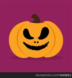 Scary spooky smile pumpkin jack o lantern with creepy tooths. Traditional decoration symbol of halloween holiday celebration.